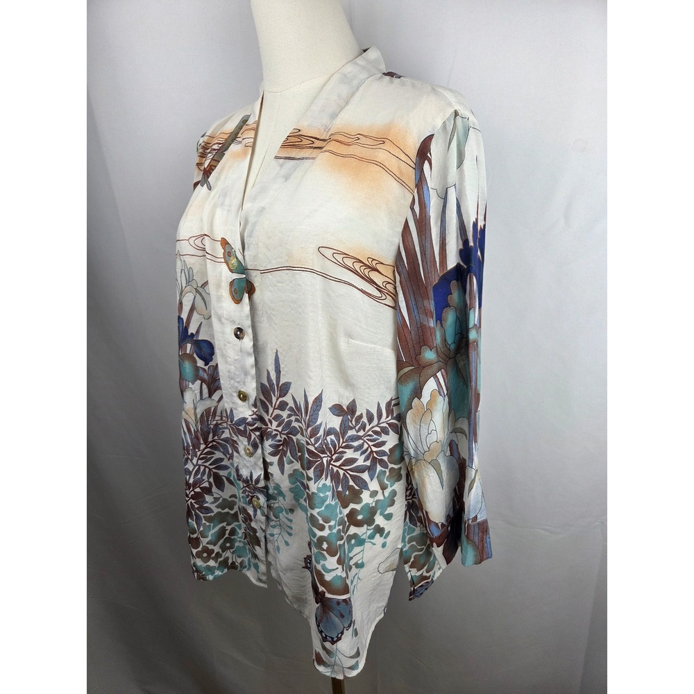 Citron Santa Monica Tunic Large White Butterfly Bamboo Rayon Button Down Artsy - Picture 4 of 9